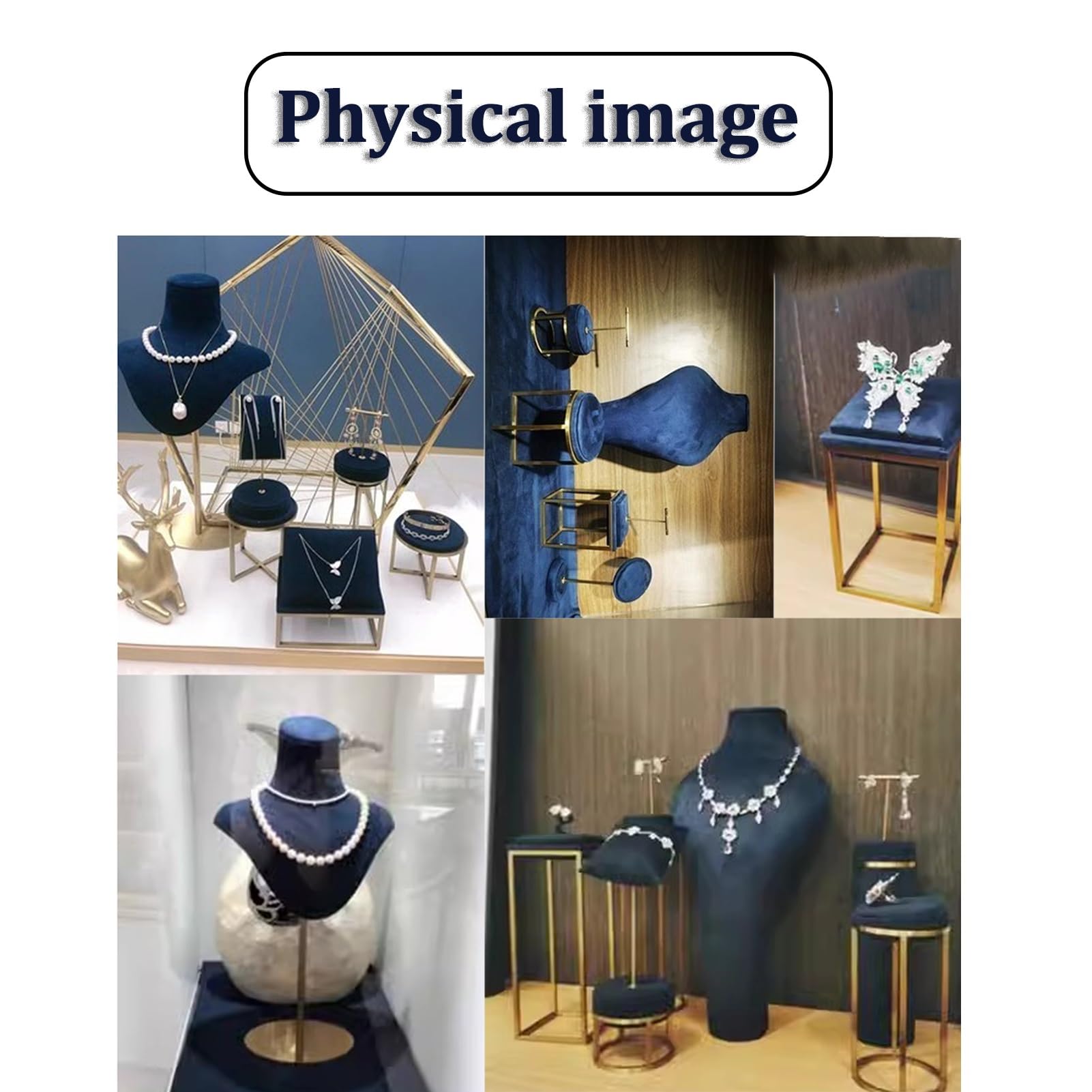 Jewelry Display Mannequin Biżuteria Manekin Materiał Superfiber Metalowa podstawa Niebieskie luksusowe opakowanie Stojak z uchwytem na biust Organizator na naszyjnik pokazowy ( Color : Suit5 )