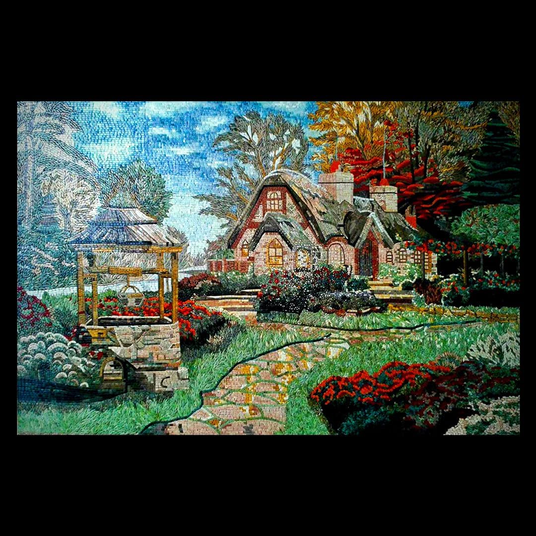 Charming Rural Scene Mosaic Mural | Stunning Marble Mosaics | Mosaic Designs By Mosaics Lab | Handmade Marble | This Masterpiece Is Great As Wall Art | Perfect For Any Office, Living Room.