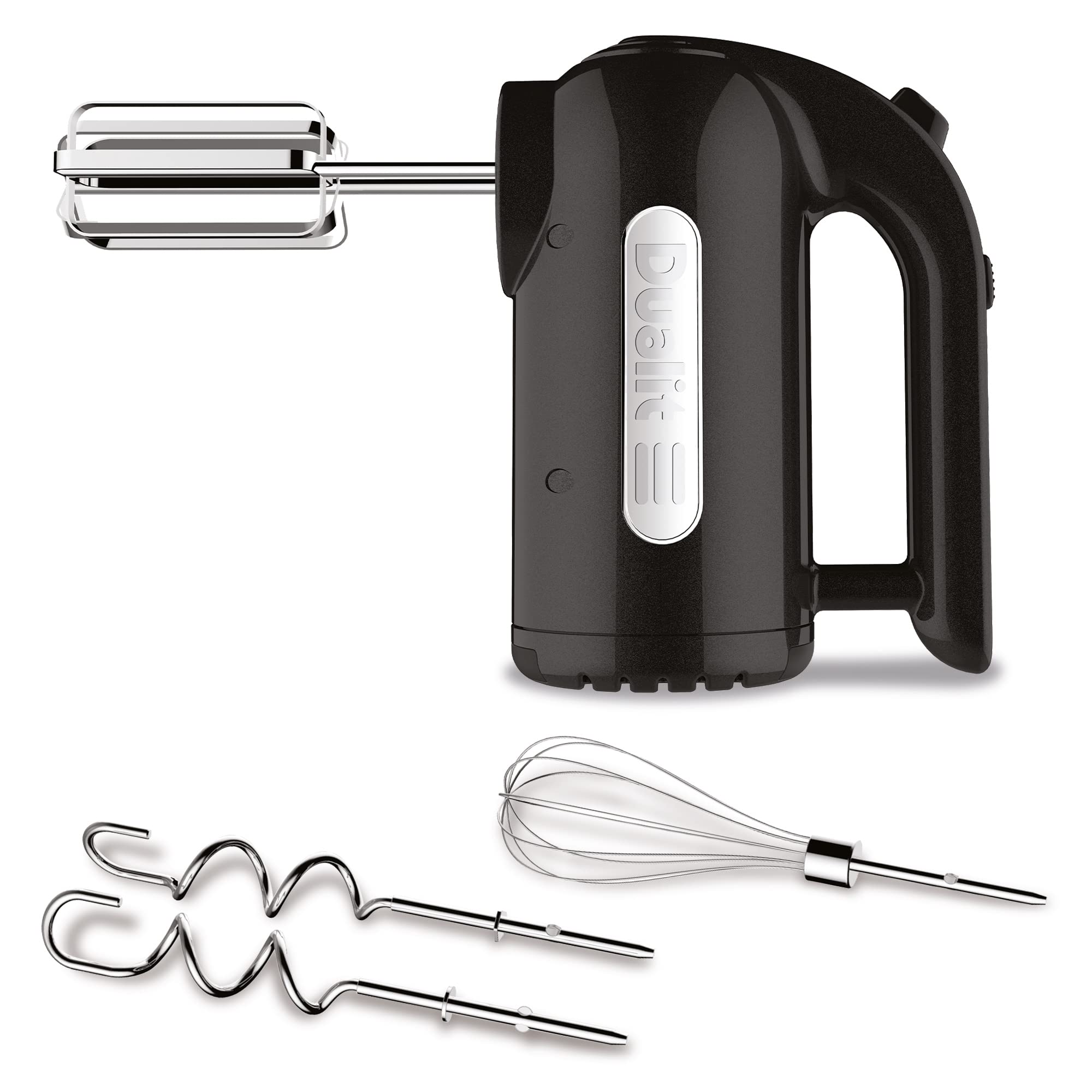 Dualit Handrührer - Schwarz, 400W, 4 Stufen, Einziehbares Kabel - Rührgerät Küche Ideal zum Backen mit Rührbesen, Knethaken & Schneebesen Aufsatz - Teig Mixer für Kuchen, Brot, Eischnee
