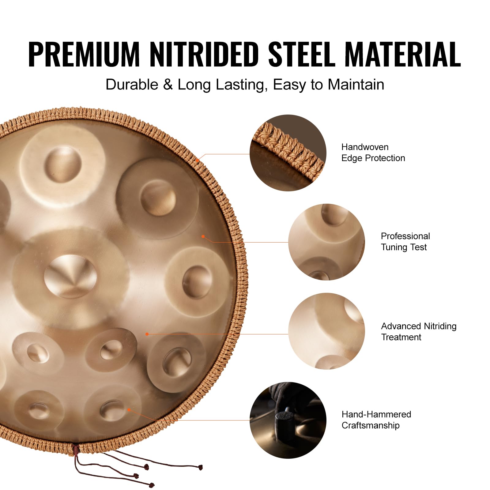 VEVOR Tamburo Handpan, Tamburo Handpan da 55,88 cm 12 Note in Re Minore con mazze, Supporto per Handpan 440Hz e Borsa Trasporto, Tamburo Curativo in Acciaio, Strumenti a Percussione per Principianti