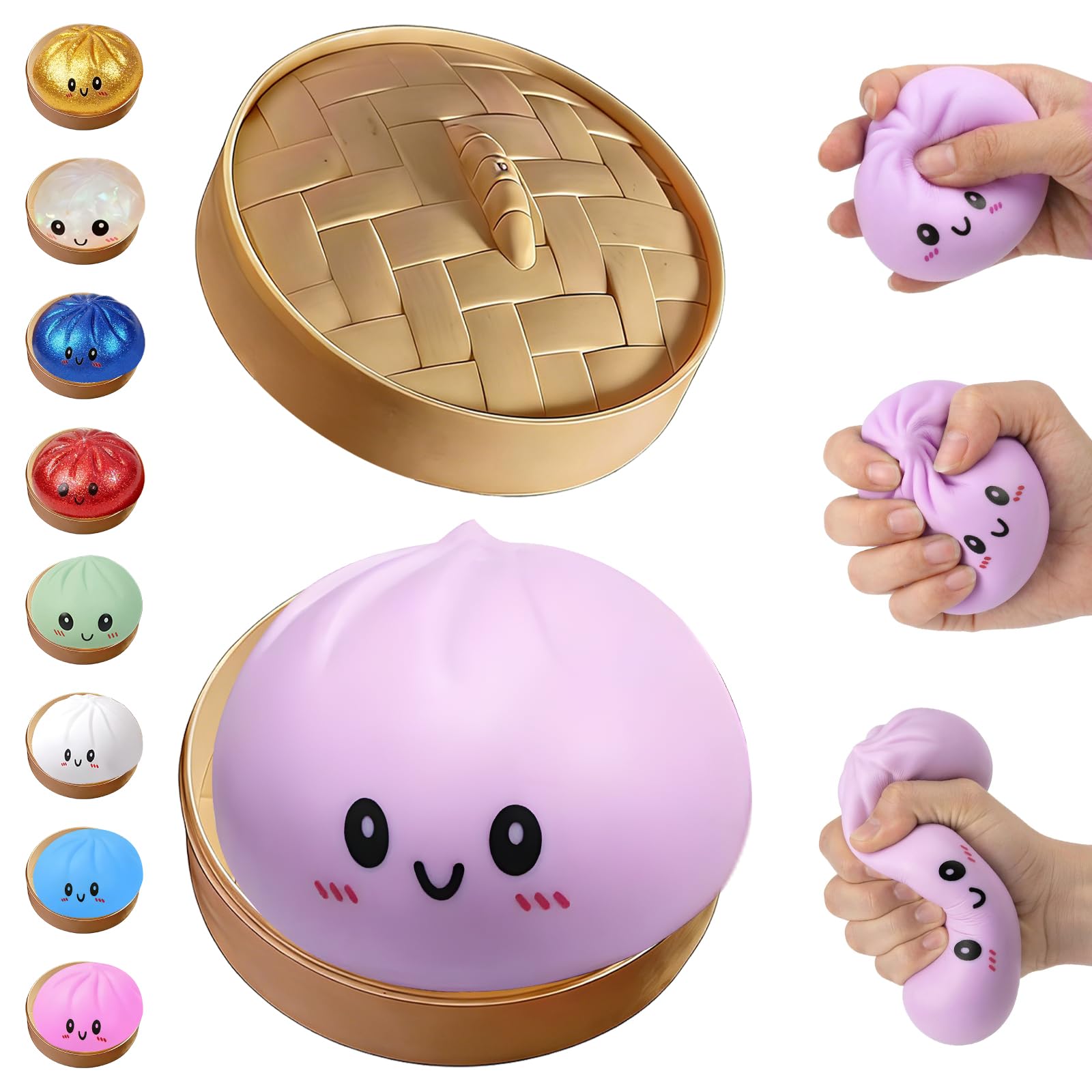 BCBU Glitter Dumpling Squishy,Dumpling Squishies,Glitter Dumpling Mystery Box,Colorful Dumpling Stress Balls Fidget,Jumbo Squishy Toy with Steamer Box,Soft Squeeze Decompression Dough (Glitter White) — view 12