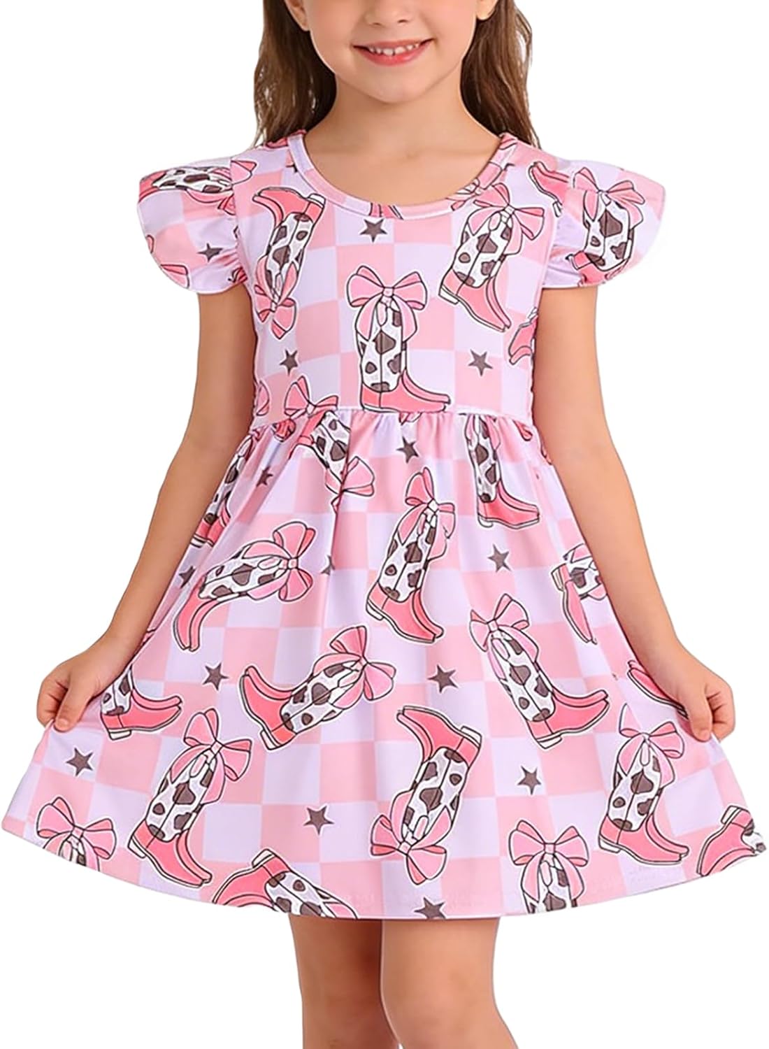 Toddler Girls Casual Beetle Insects Print Dresses Flutter Sleeve Clothes Outfits 2-8Y