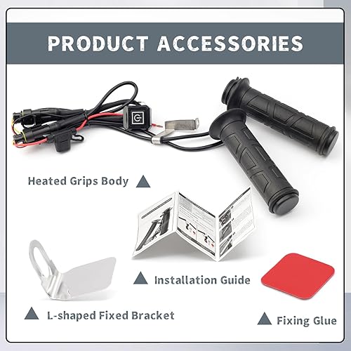 Miniatura 6 de Agarres calefactables para manubrio de motocicleta de 78 pulgadas, ajuste universal de 12 V, 3 ajustes de temperatura, empuñaduras de mano de