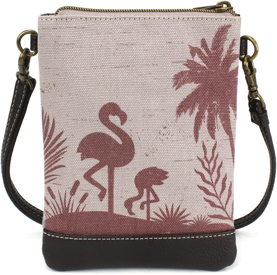 CHALA Double Pocket Xbody Women RFID Protected Canvas Crossody Purse with Adjustable Strap - Flamingo Group - gray - Image 2