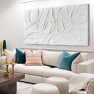 XIANSHOU Home Decor White Abstract Wall Decor Maximalist Artwork Texture...