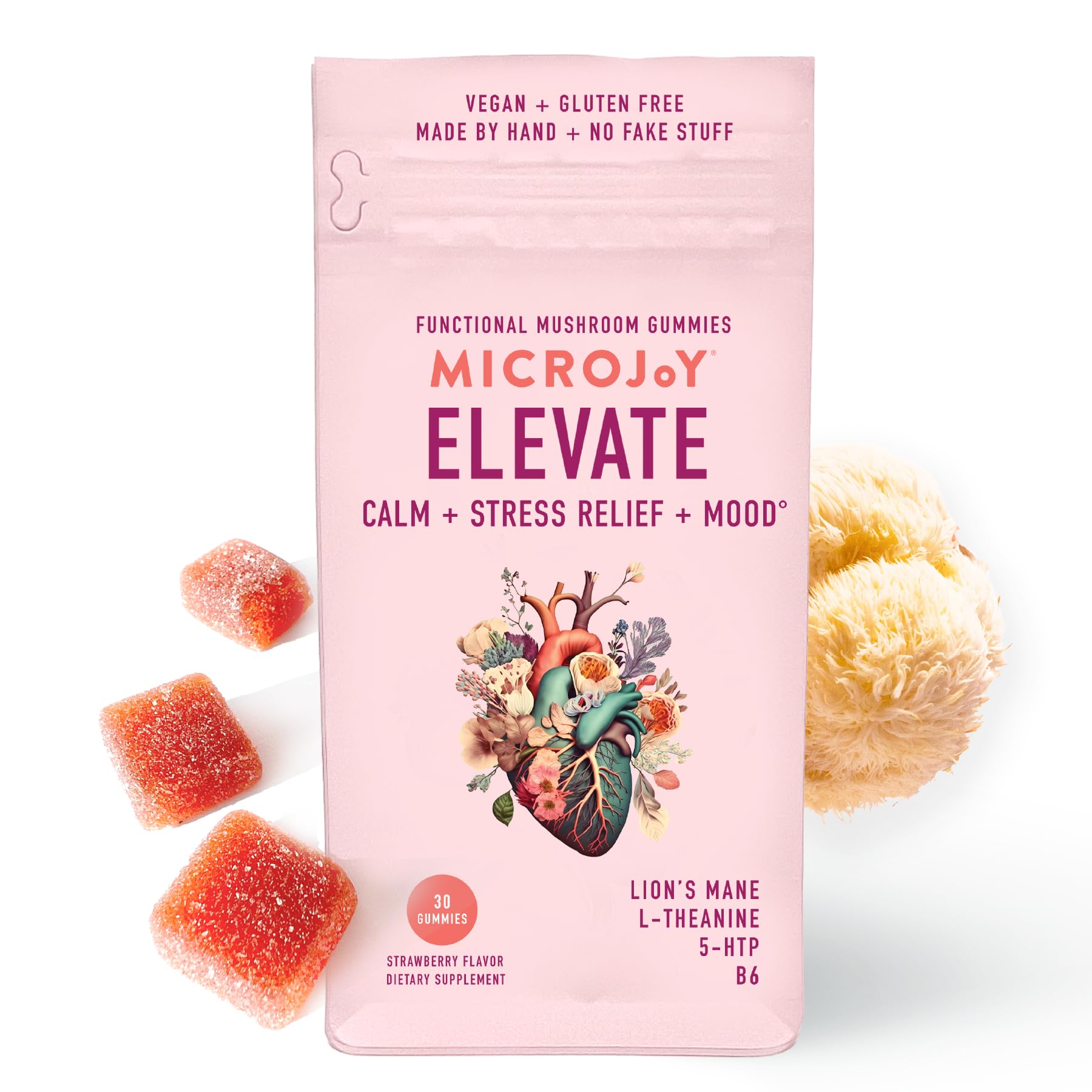 Microjoy Elevate Mushroom Gummies, Mood & Calm with Lion's Mane, 30 Count 30 Count (Pack of 1)