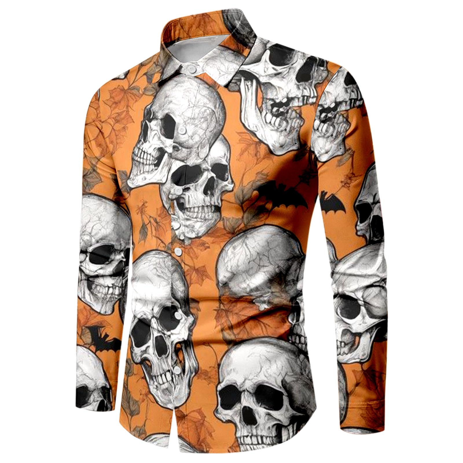 WAZHAKU Carnival Costume Men's Casual Shirt Skull Rose 3D Printed Long Sleeve Shirts Button Down Hawaiian Vintage with Stand-Up Collar Loose Beach Shirt Casual Shirt Hawaii Shirt Pattern Long Sleeve