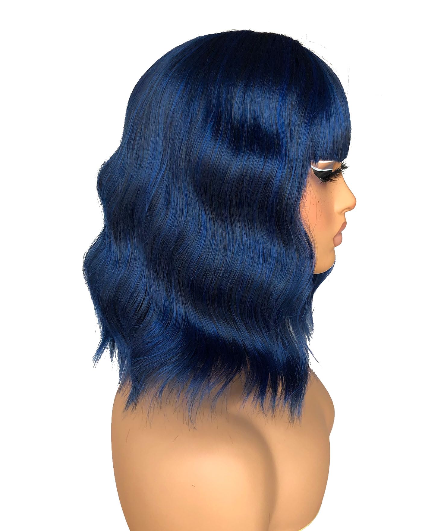 ISAMY Short Bob Wigs With Air Bangs Shoulder Length Women's Wig Bob Curly Wavy Synthetic Cosplay Wig for Girls Daily Use Colorful Wigs (Blue) - Image 2