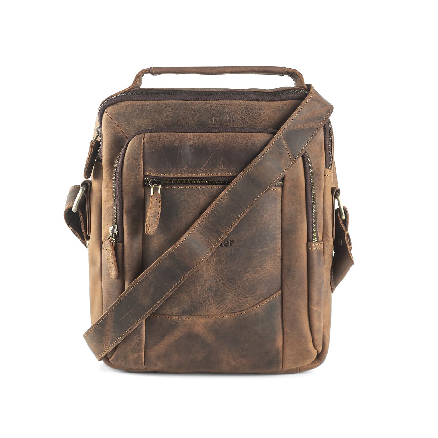 goatter Men's Hunter Leather 11”Inch Multi Pocket Messenger Bags, (Brown) GTHT-05…-picture-9
