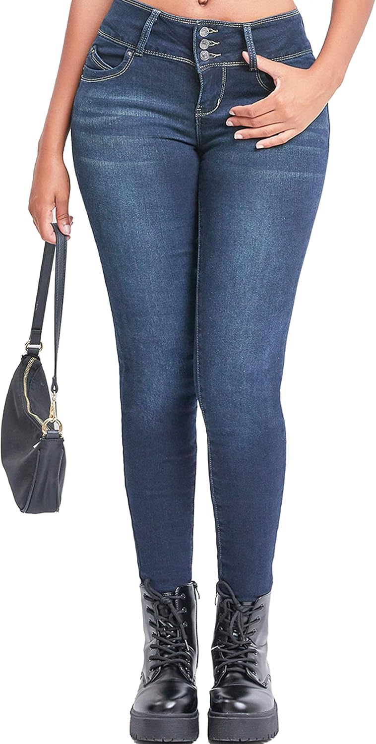YMI Womens YMI Women's Junior Mid-Rise Wannabettabutt 3-Button Recycled Fibers Skinny Jeans