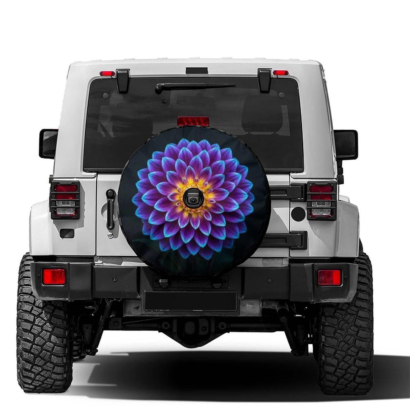 Delerain Spare Tire Cover with Backup Camera Hole Pink and Purple Flower Wheel Covers Waterproof Dust-Proof UV Sun Universal Fit for Trailer RV SUV Truck (18 Inch for Diameter 32"-34")