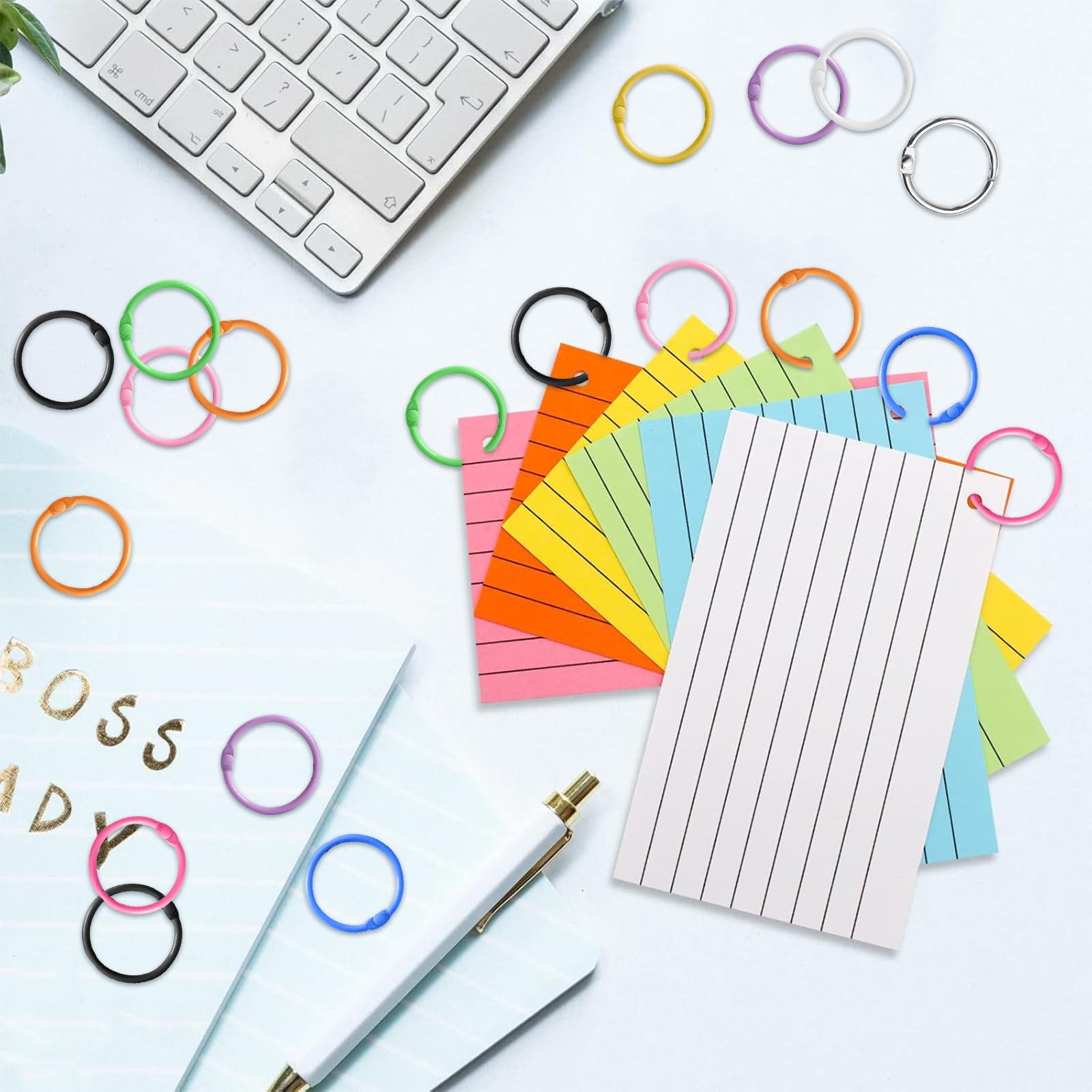 80 Anelli Di Rilegatura Metallici 30mm - 10 Colori, Per Documenti, Foto, Chiavi, Organizzazione - Foto 2