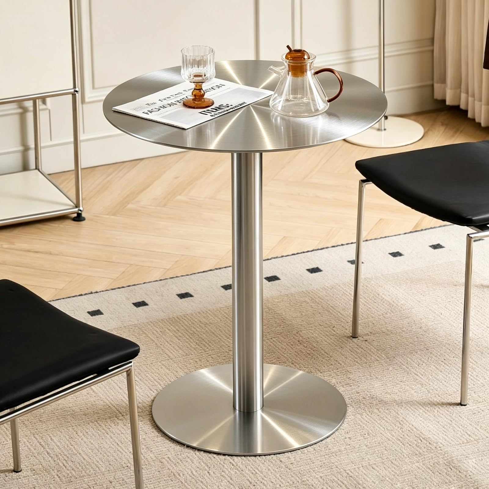 Table d'appoint en acier inoxydable argenté idéale pour bistro et patio de maison