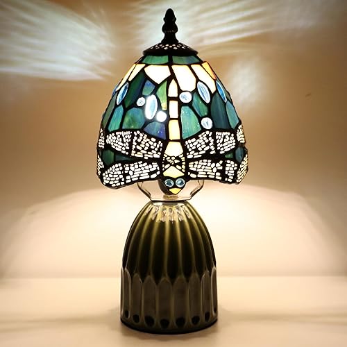 Miniatura 11 de Tiffany Lamp Stained Glass Mushroom Table Lamps 6X6X12.5 Inch Brownish Green Pearl Style Small Night Light Ceramic Base Mini Accent Desk Light