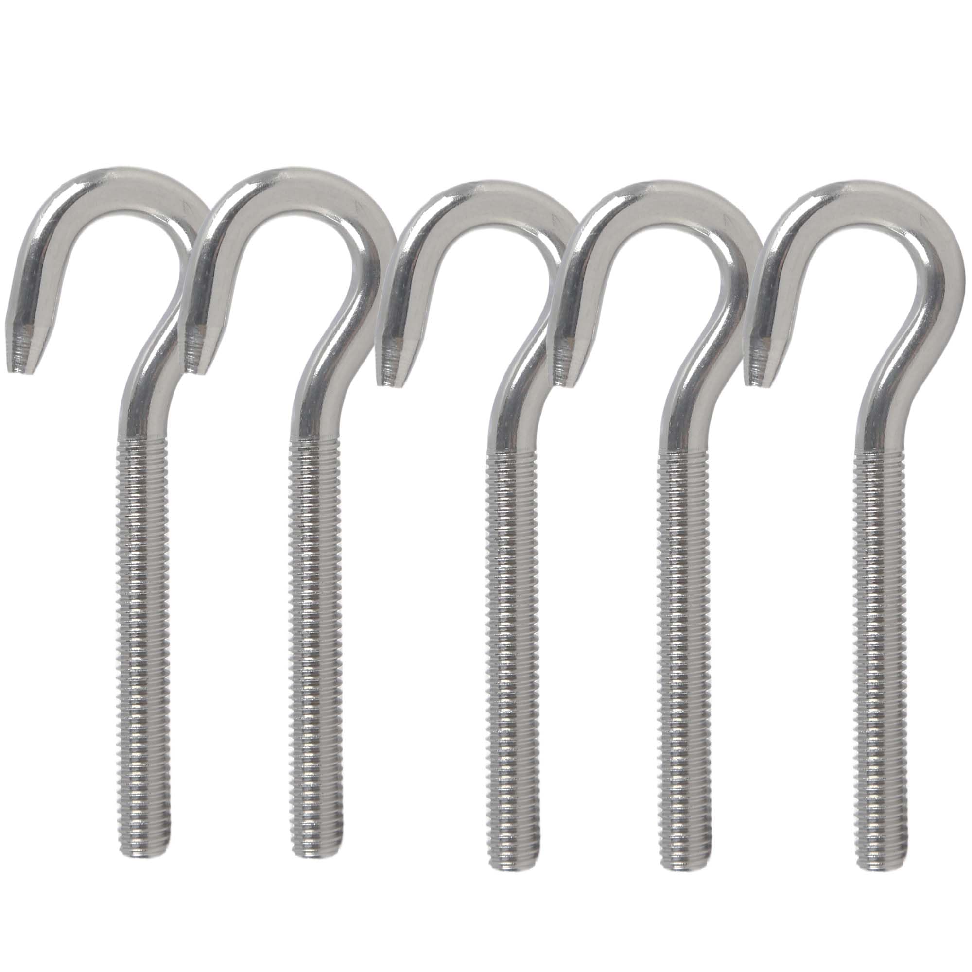 huruirui 5pcs M8 Hook Bolt Eye Bolts 304 Stainless Steel With Long Handles Threaded Rod Round Hook Eyelet Bolt Screw for Outdoor Garden Hanging Projects