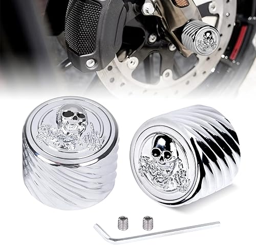 Para Harley Street Glide Tapas de tuerca de eje delantero, paquete de 2 tapas de tuerca de eje de calavera CNC 3D de aluminio para 2002-2023 Softail