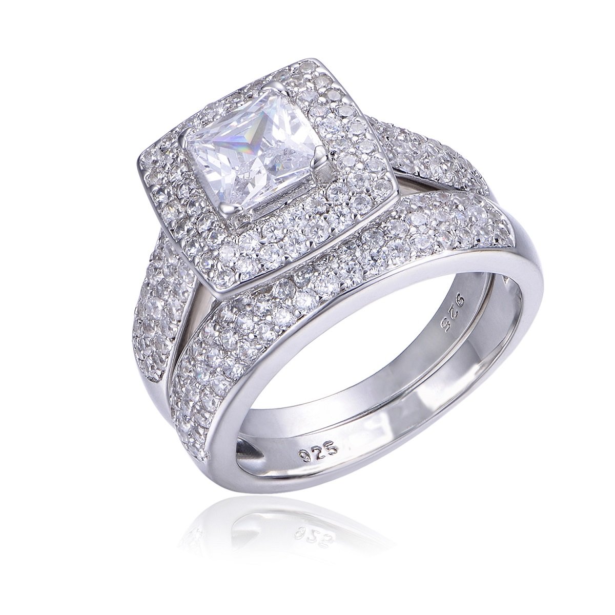 2.4ct Princess Cut Cubic Zirconia Wedding ring Bands Engagement Bridal Sets 925 Sterling Silver Size 5-11