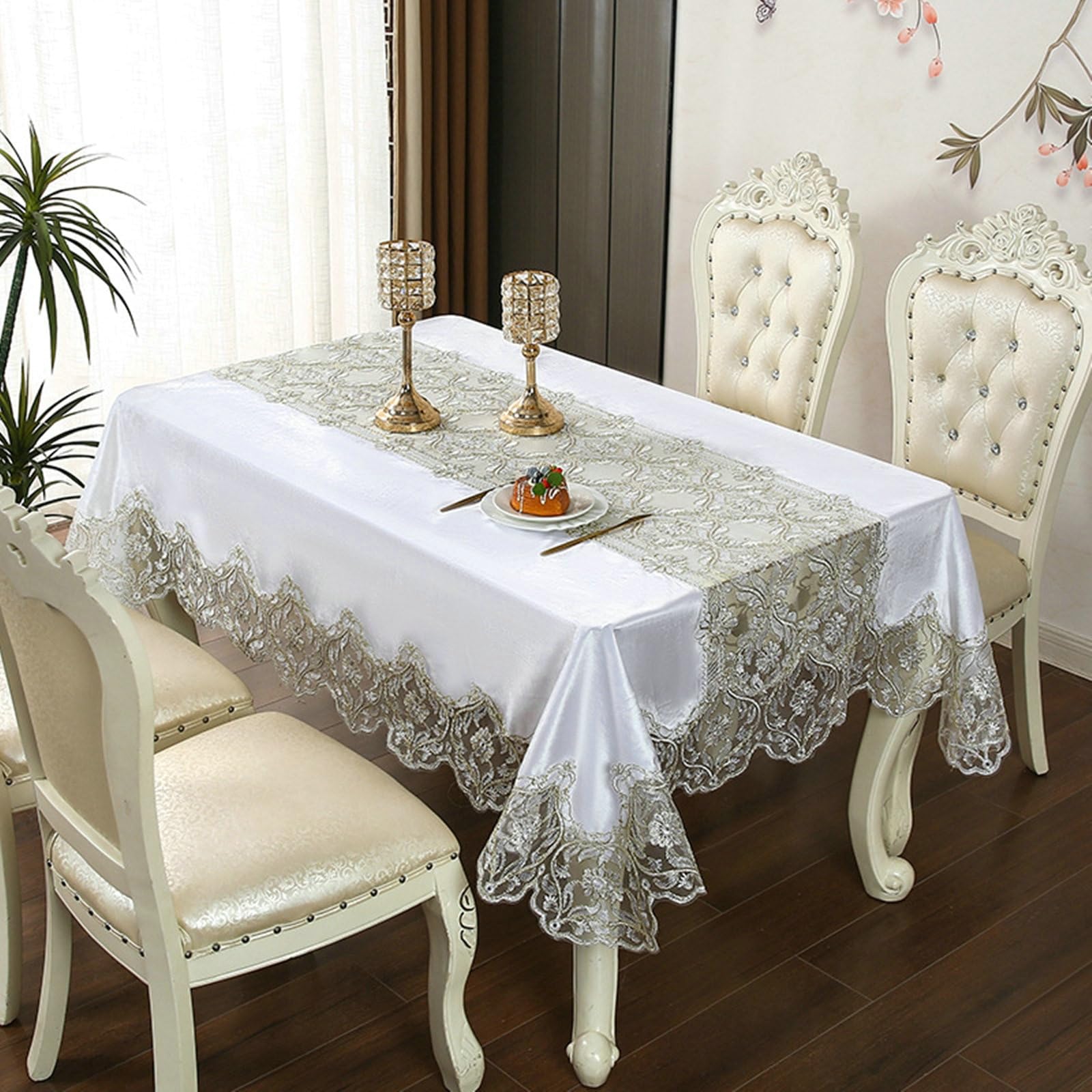 Tischdecke Abwaschbare Rechteckig 75x185 cm, Bestickte Spitze