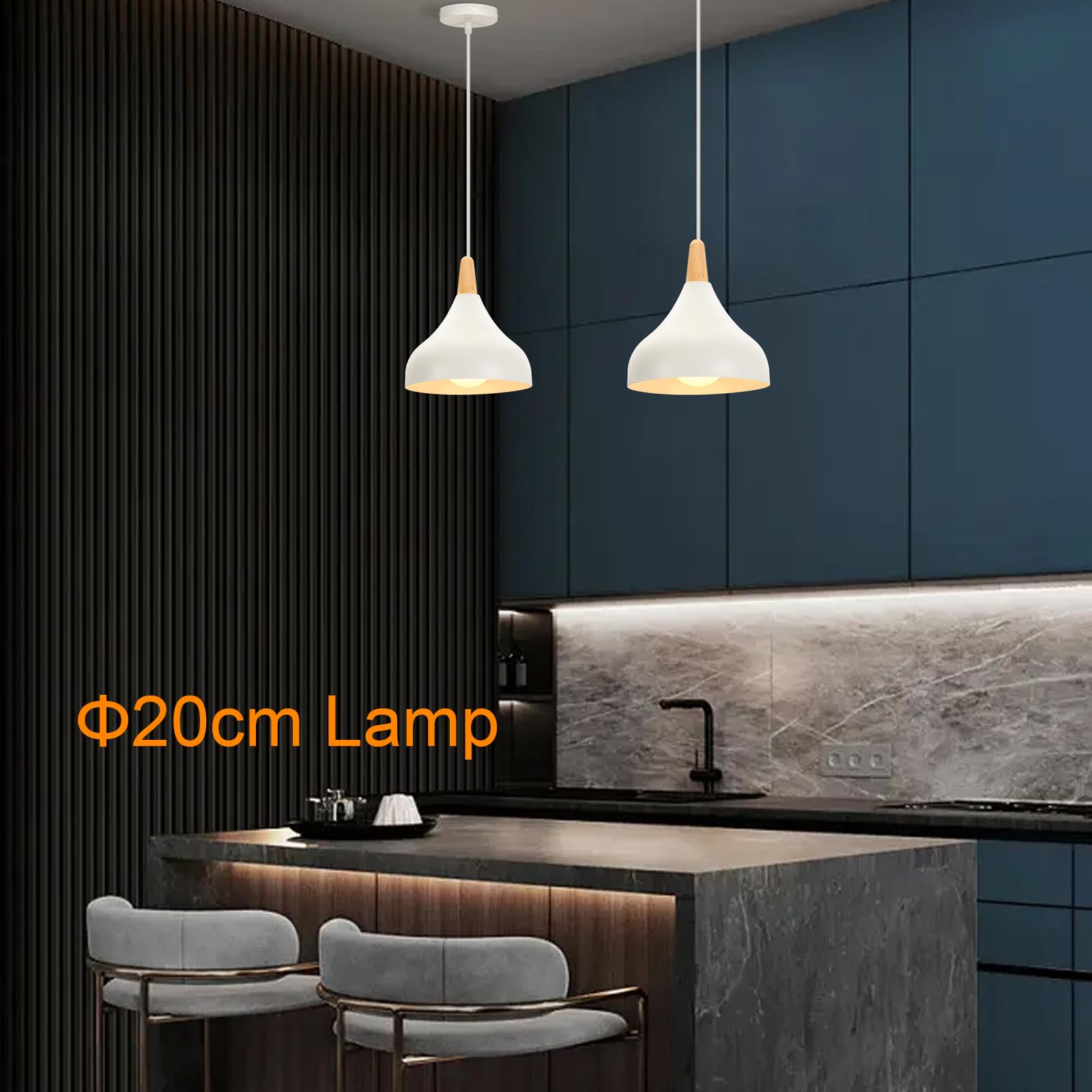 iDEGU 2 piezas Lámpara Colgante Moderna, 20CM Retro LED Lámpara de Techo en Madera y Metal Estilo Nordico Iluminación E27 Luz Colgante Interior para Comedor Salon Dormitorio (Blanco)