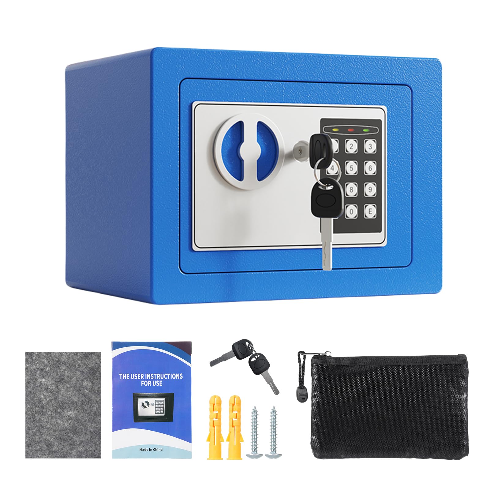 Mini Caja Fuerte de Metal Ignífuga, Cajas Fuertes para el Hogar, Caja Impermeable Ignífuga, con Teclado y 2 Llaves de Repuesto, Seguridad Digital para Dinero, Joyas, Documentos de (Azul)