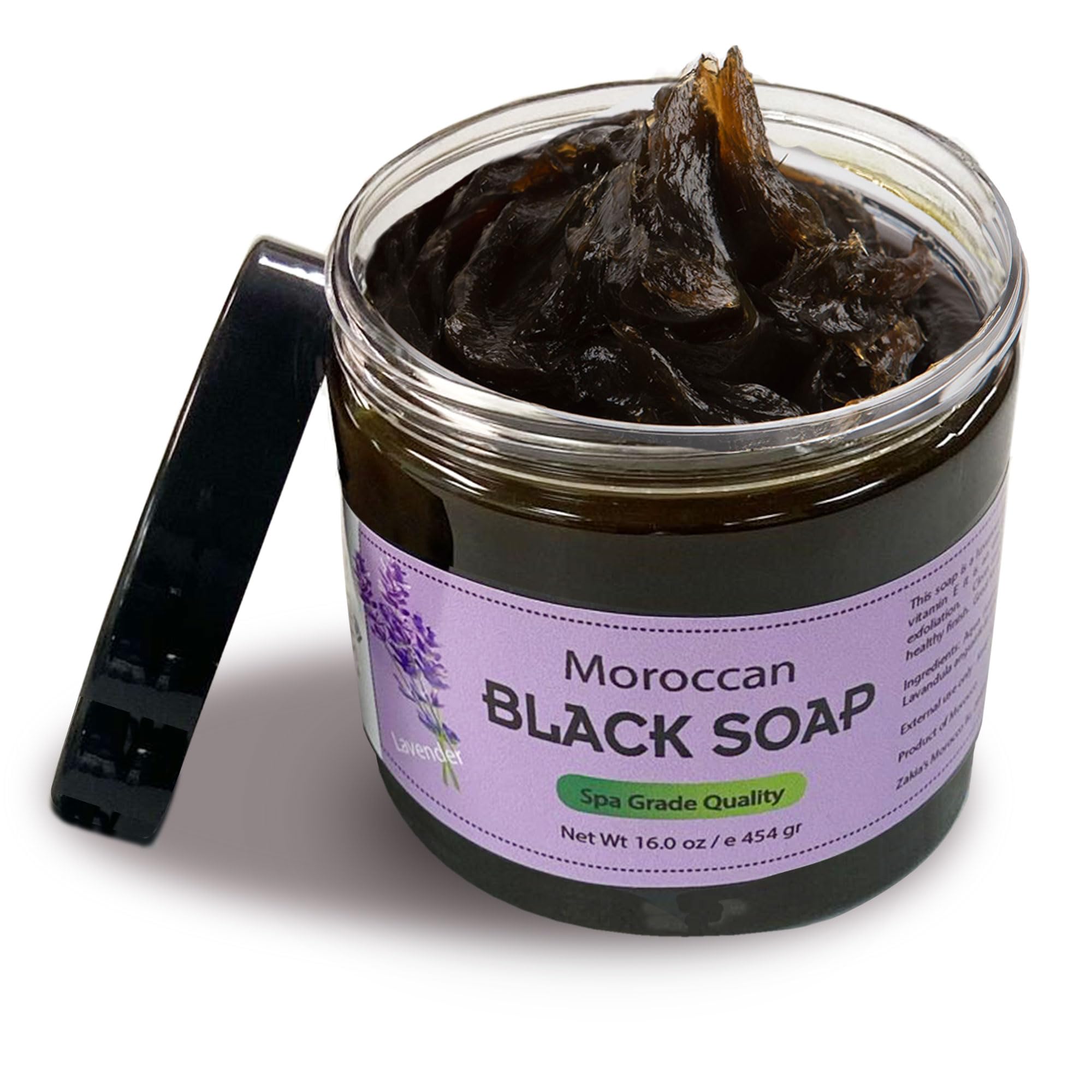 Zakia's MoroccoMoroccan Black Soap (Beldi Olive Soap) Summer Lavender Scent, 100% natural, Body Scrub, Pure & Natural, Purifying, Cleansing, exfoliating for Hammam Ritual- 16.0 Oz / 552gr, Value Size