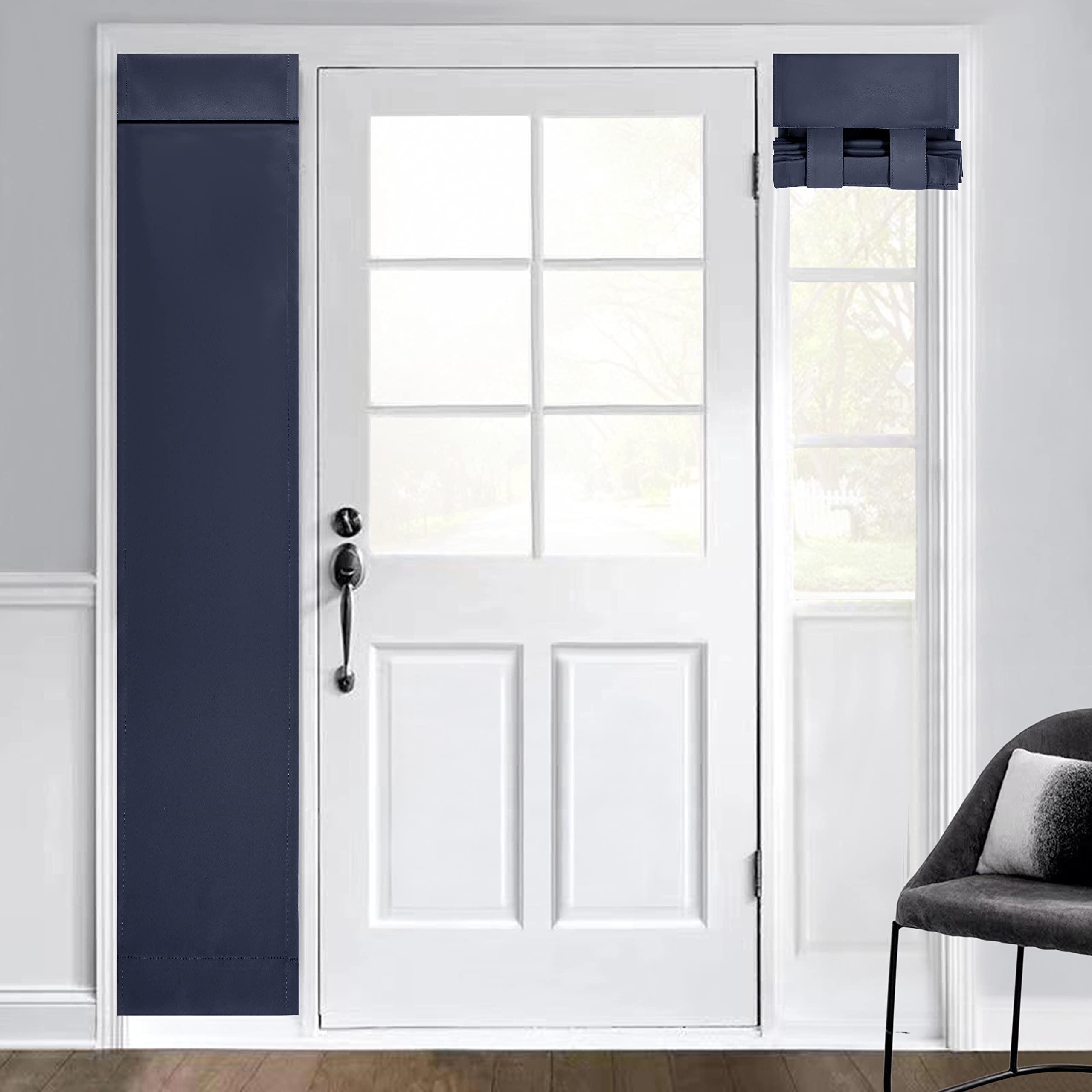Photo 1 of 100% Blackout French Door Curtain Privacy French Door Blinds Light Blocking Curtain for Sliding Glass Door Thermal Insulated Tie Up Shade, 12x68 Inches, 1 Panel 12"W x 68"L Navy