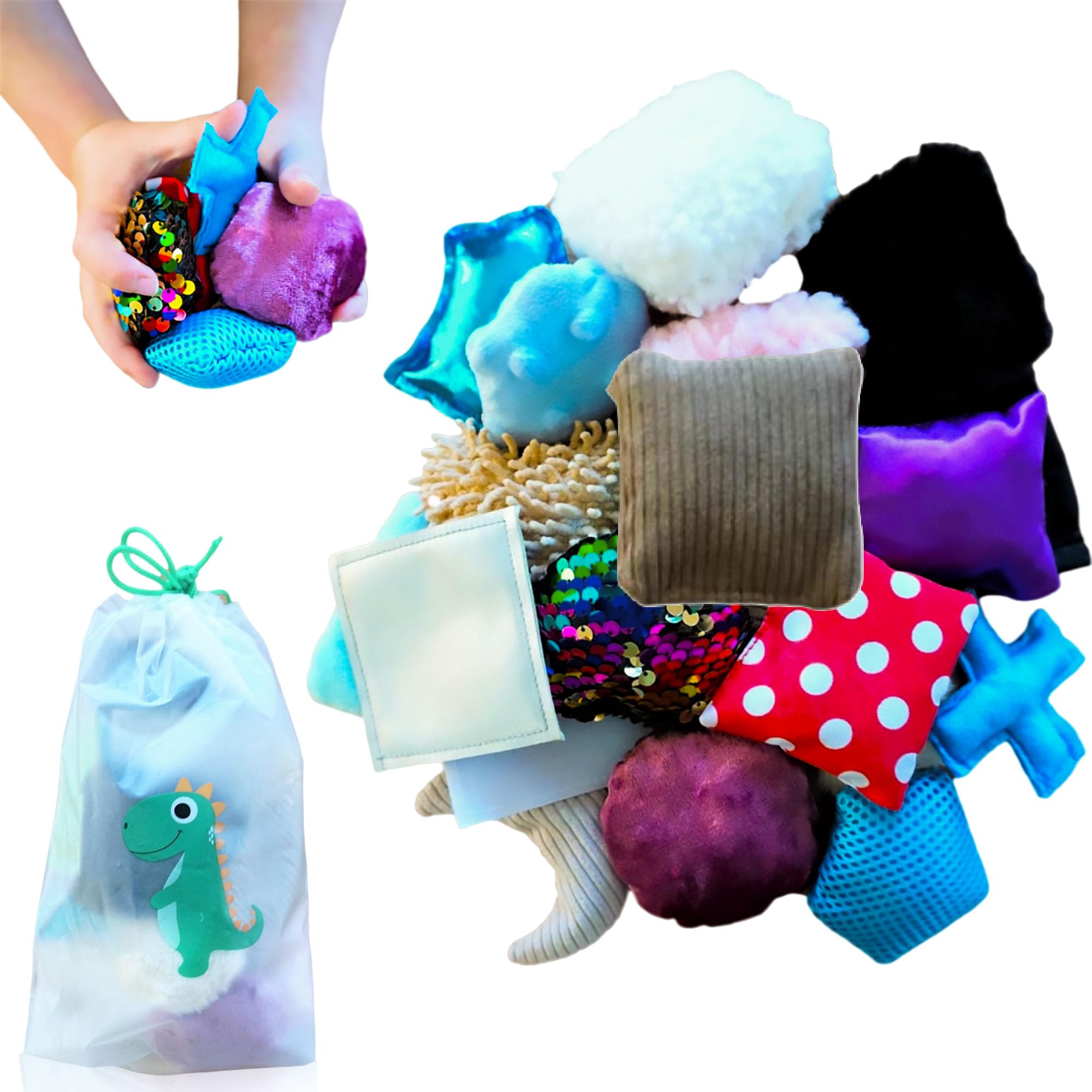 SENSORY4U Sensory Tiles Bag – 16 Textured Sensory Toys for Kids – Tactile & Fine Motor Skill Development – Montessori Kit for Autism, ADHD & Special