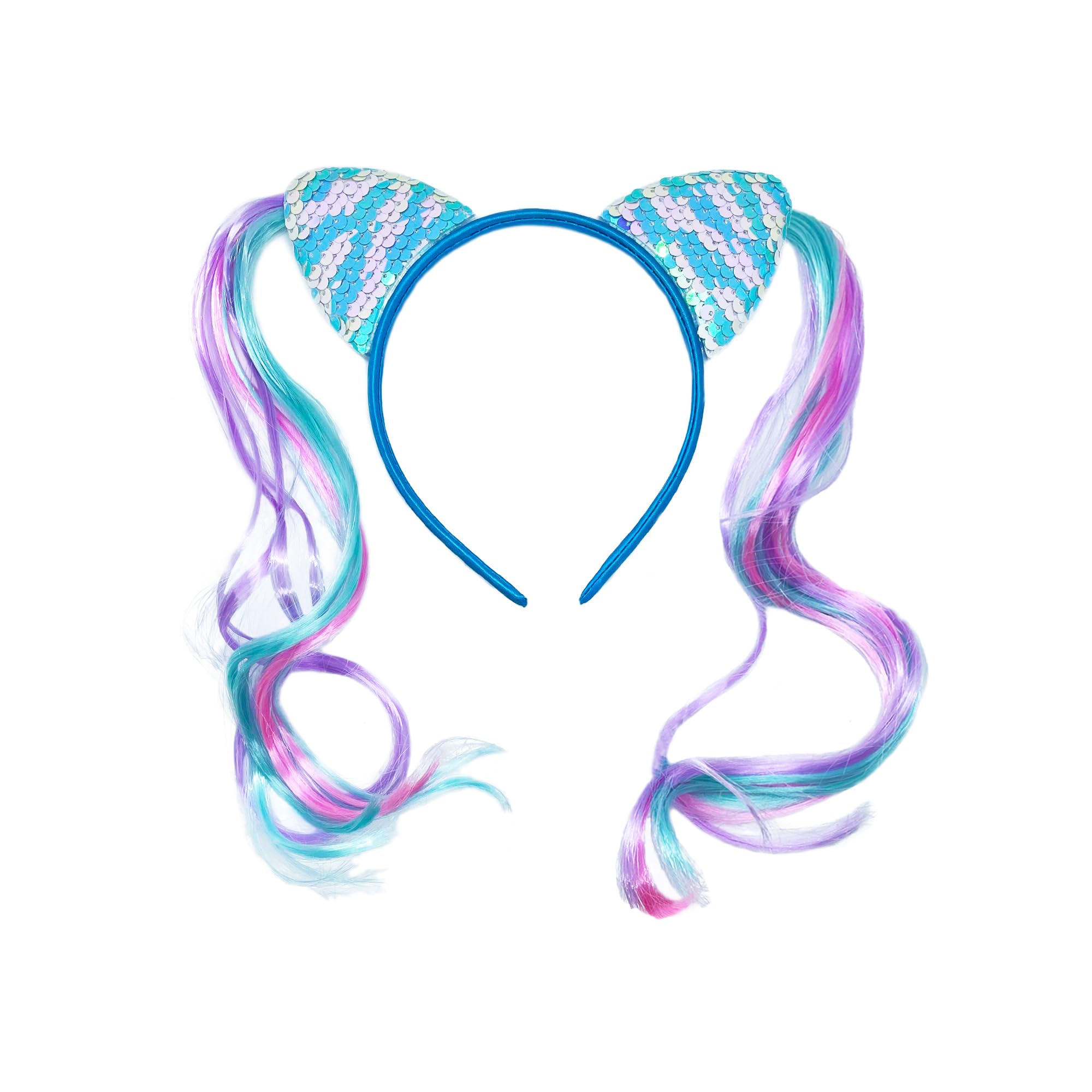 TSJ Cat Ears Headband with Wigs Glitter Kitty Hairbands Dress Up Party Wigs Headbands for Custume Party Favors