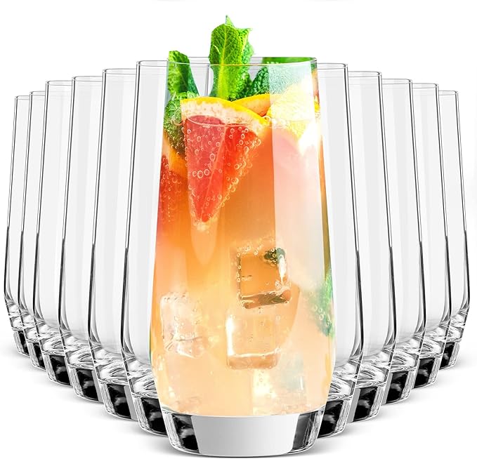 Nuenen 12 Pcs Highball Drinking Glasses Tall Glass Sets Crystal Drinking Glasses