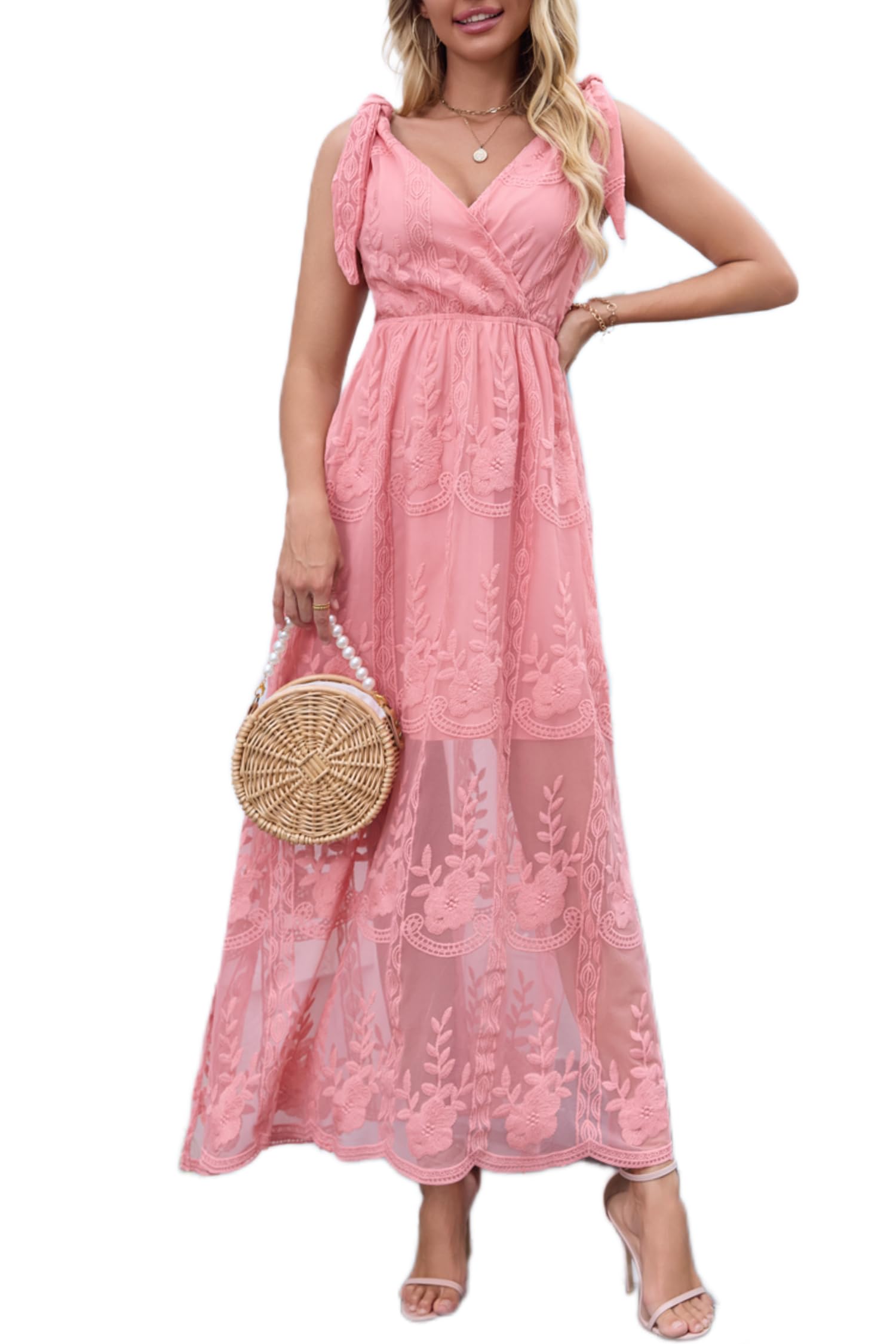 MERMAID'S CLOSET Women's Off Shoulder Lace Maxi Dress Boho Wedding Party