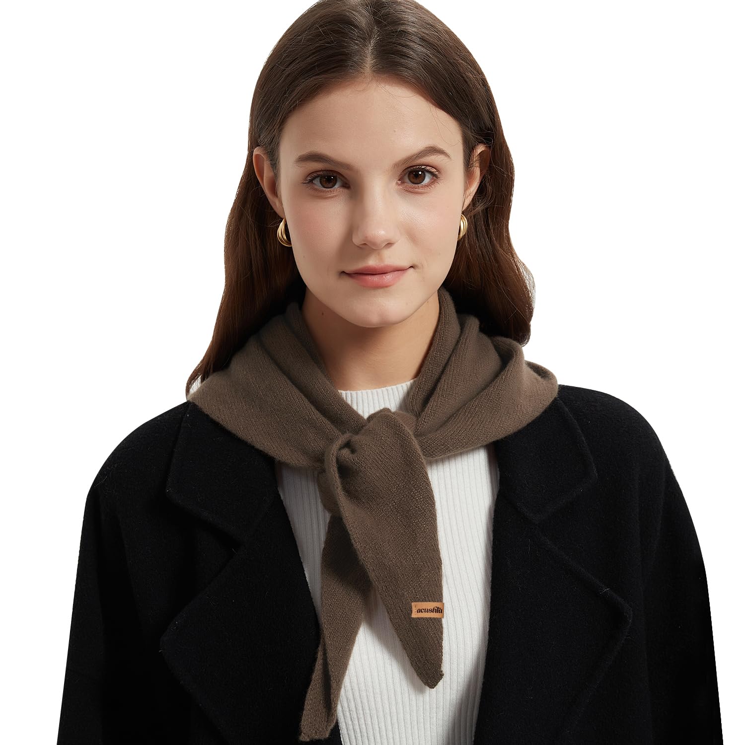 Acushla Unisex Brown 08 100% Merino Wool Triangle Scarf For Women Knitted Fashion Neckerchief Lightweight Soft Warm Neck Warmer