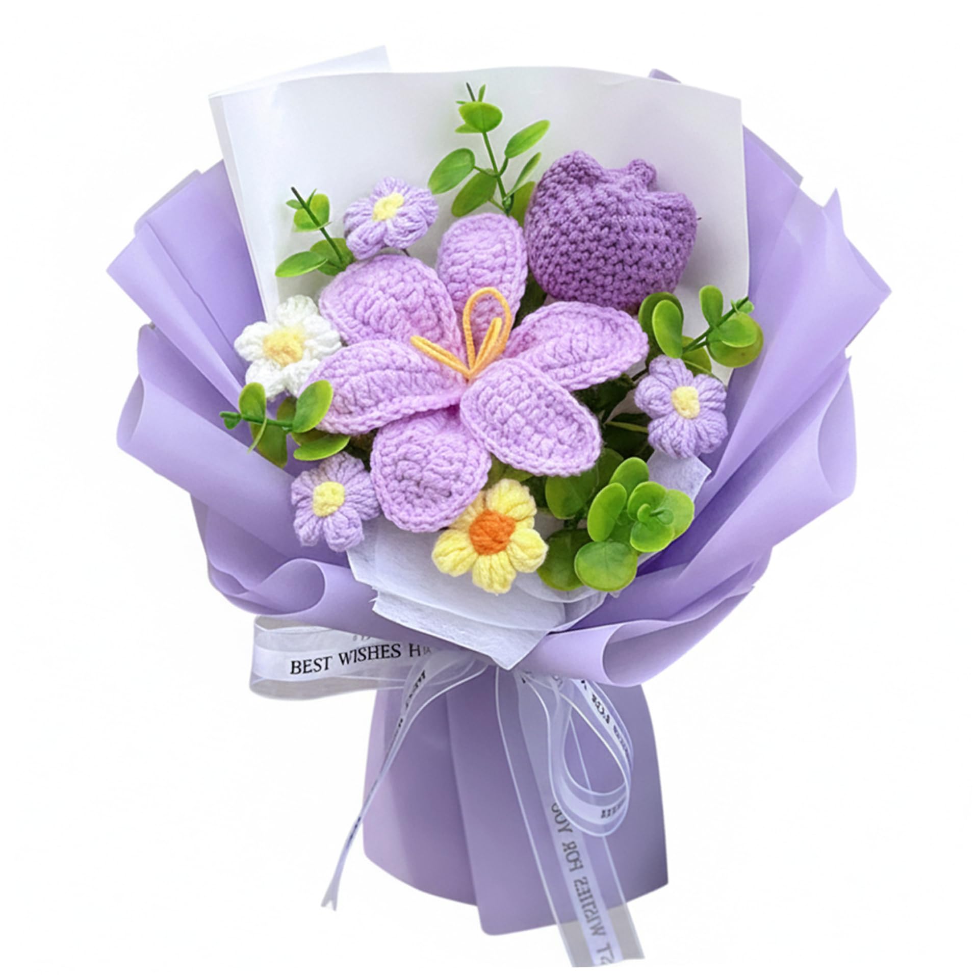 Bouquet de tulipes en crochet fait main violet pour décoration intérieure et arrangement floral