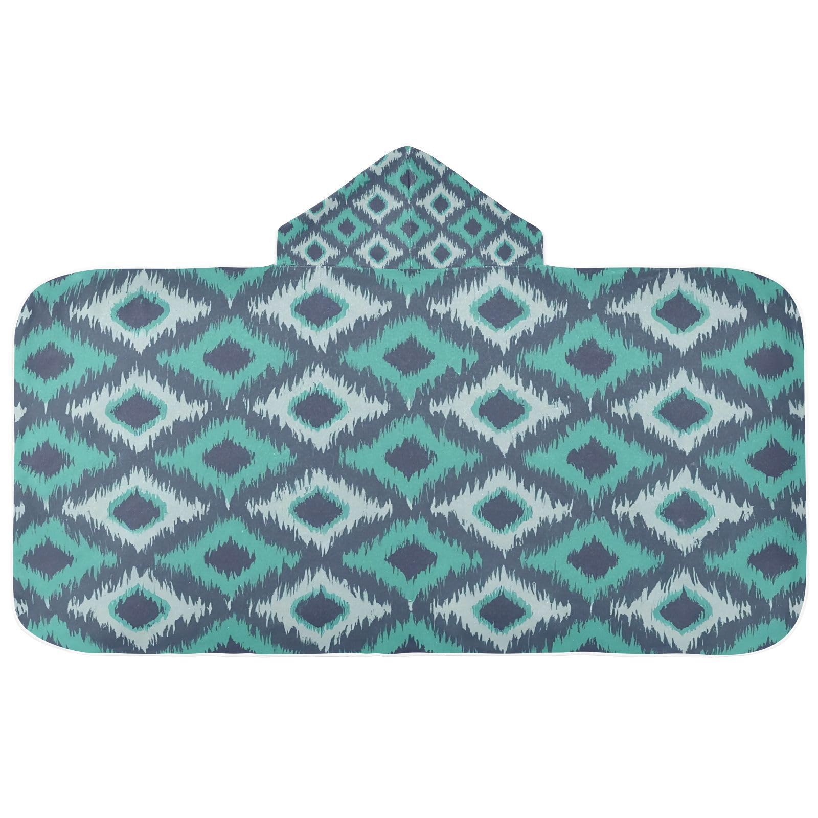 Nesatuwa Hooded Towel for Kids,Indigo Ikat Pattern Kids Beach Bath Towels Soft Absorbent Quick Dry Poncho Towel for Girls Boys