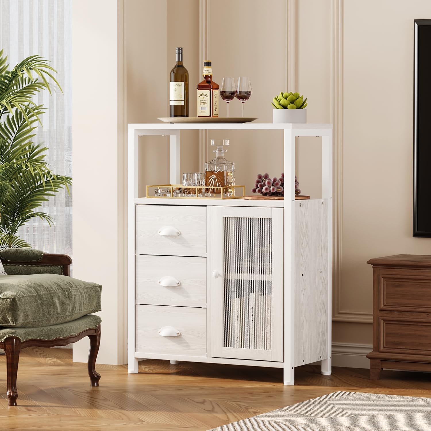 Homeiju Bathroom Floor Storage Cabinet Organizer with 3 Removable Drawers and 1 Door, Industrial Floor Storage Cabinet for Kitchen, Living Room, Bathroom, Home Office