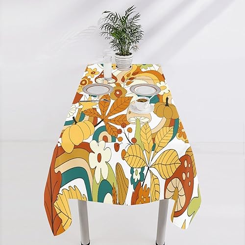 Miniatura 843 de Mantel floral hippie, diseño retro de los años 70, naranja, rosa, azul, floral, bohemio, estampado estético de margaritas, para fiesta, picnic