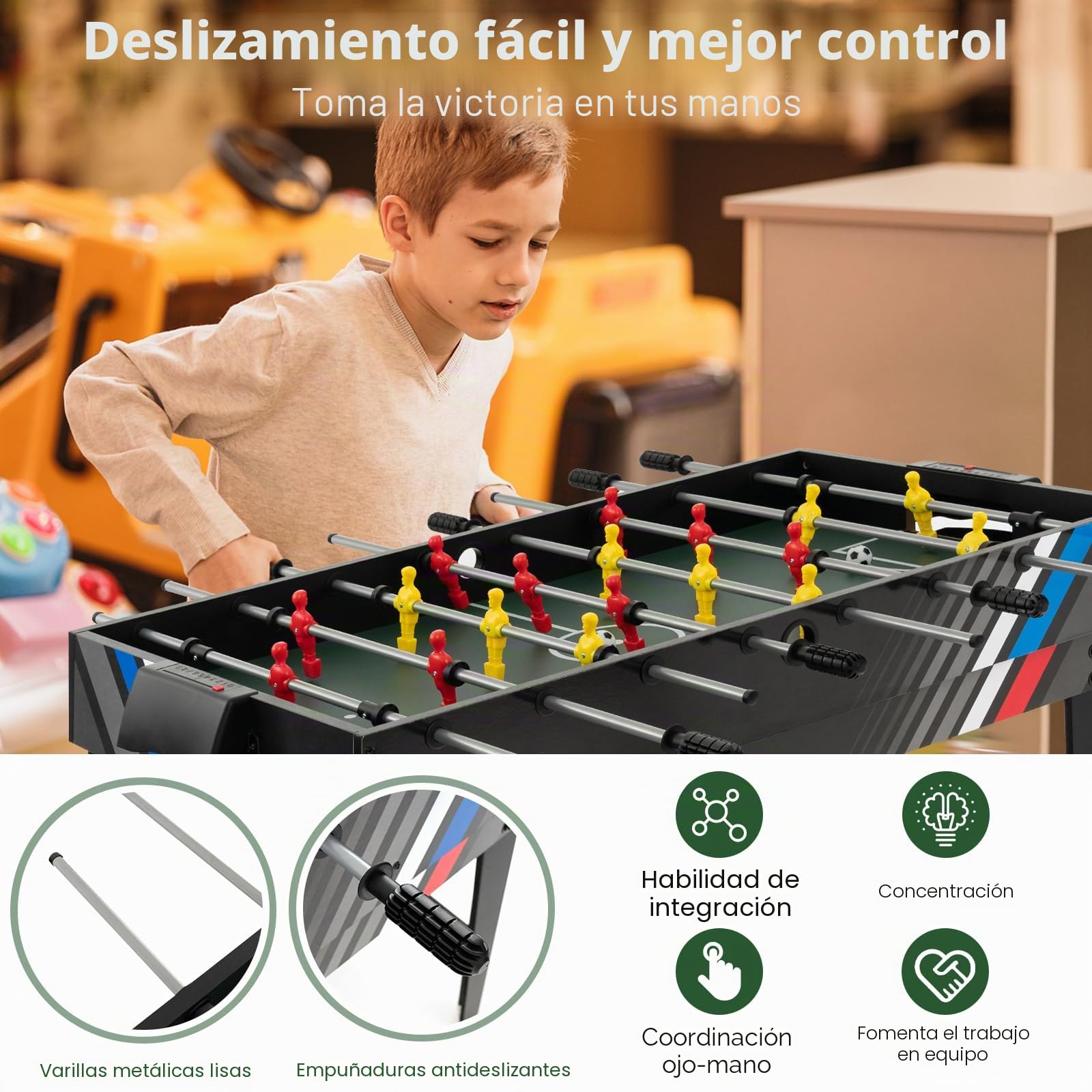 HOMASIS 4 en 1 Mesa Multijuego con Futbolín, Billar, Air Hockey y Ping Pong, Mesa de Juegos de Madera para Niños y Adultos, 125 x 97 x 83 cm, para Fiesta, Bar, Oficina