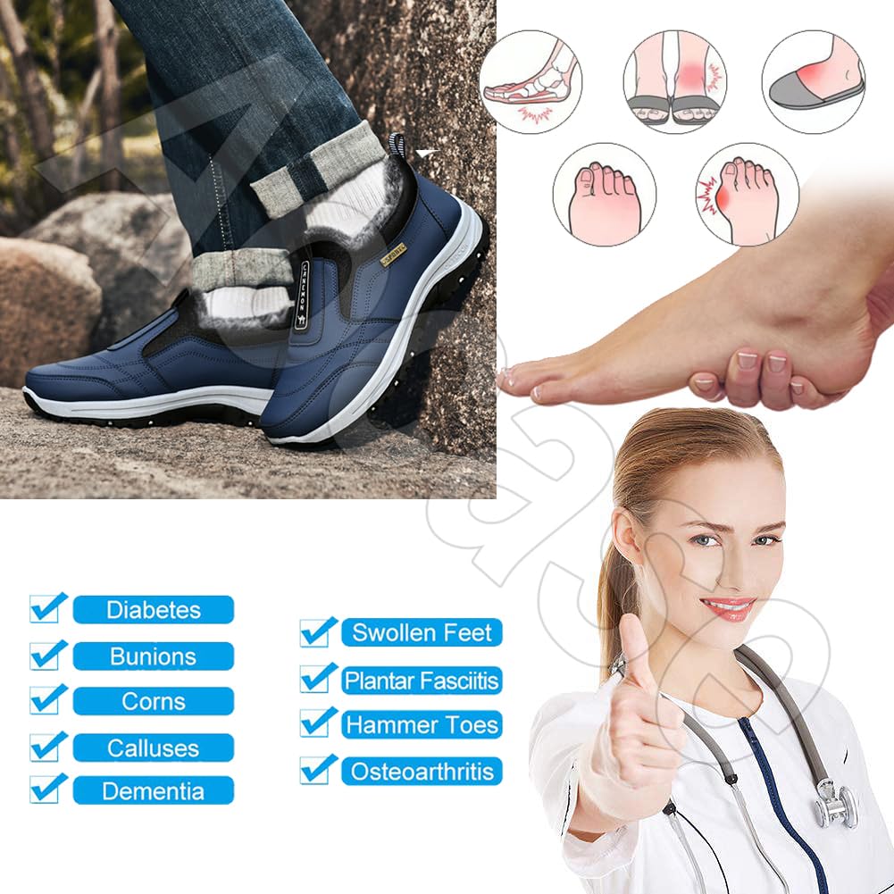 Zapatillas Hombre Invierno Cálidas Impermeable Cuero PU Deportivas Casual sin Cordones Zapatos para Correr Ligero Calzado Sneakers Comodos Calzado Ligero,Marrón,44/270mm