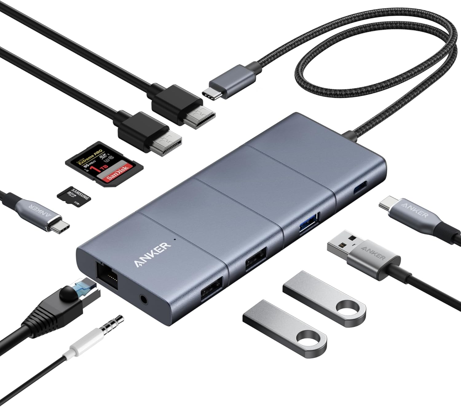 Anker 565 11-in-1 USB-C Hub, Docking-Station mit 10 Gbps USB-C & USB-A Datenports, 4K HDMI, DisplayPort, 85W PD, 2 USB 2.0 Daten, Ethernet, AUX, microSD & SD, Für MacBook Pro und mehr