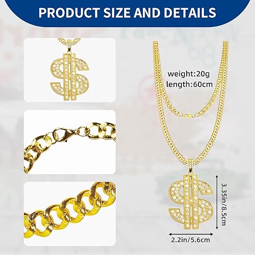 Miniatura 2 de 90s Accessories Outfit for Men 80s Hip Hop Costumes Kit Fake Gold Chain Twist Leg Punk Sunglasses and Rings Adjustable Boom Box Rapper Accessories