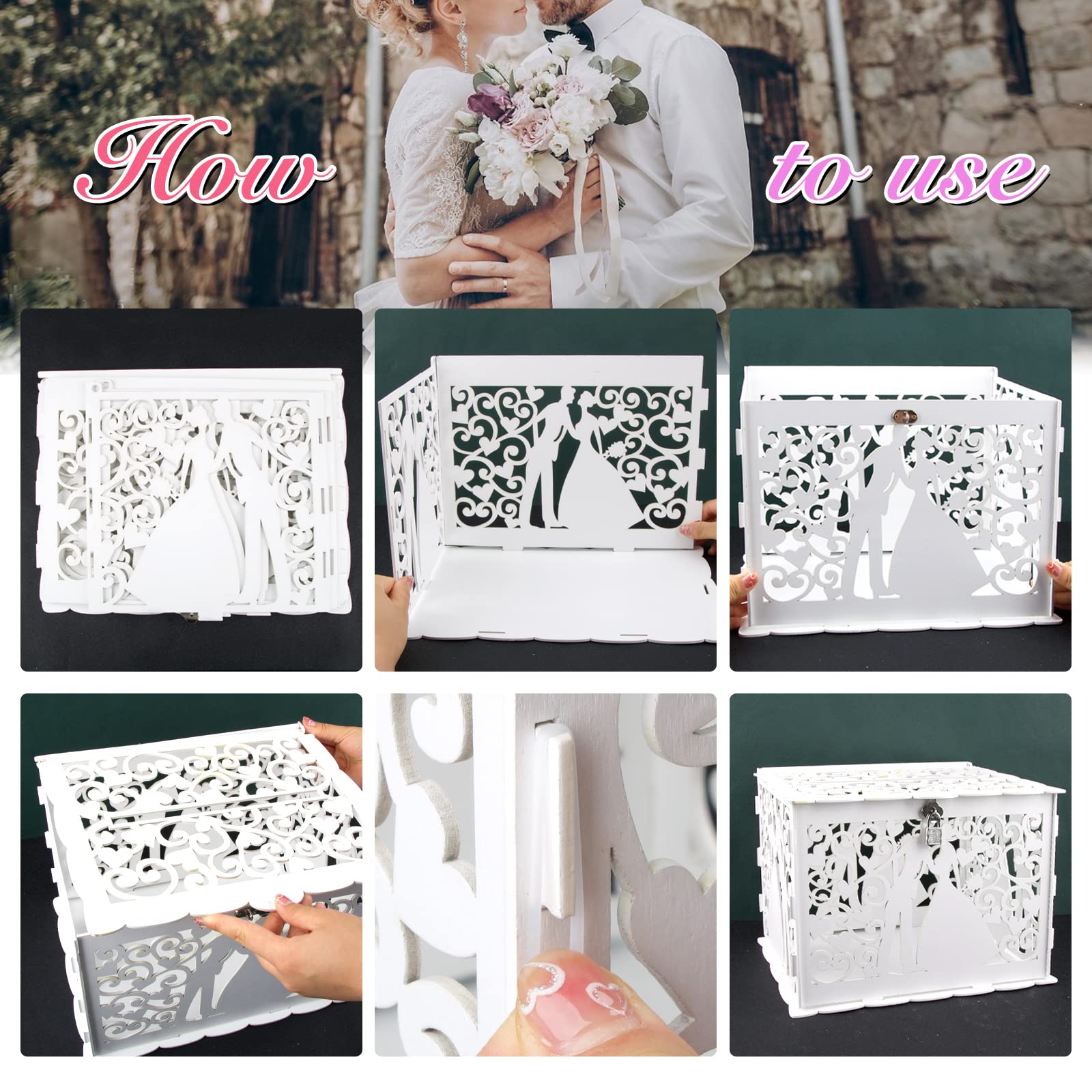 Scatola di Carte di Nozze in Legno Scatola per Cartoline di Nozze con Serratura per Regalo Matrimonio Compleanno Baby Shower Laurea Anniversario Ricevimento