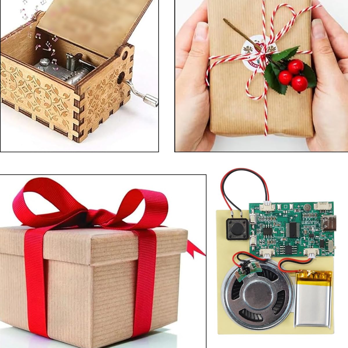 Alide Módulo de sonido USB, módulo de grabación de voz y música con altavoz, cable USB MP3, batería recargable, altavoz superior para tarjetas DIY y regalos.