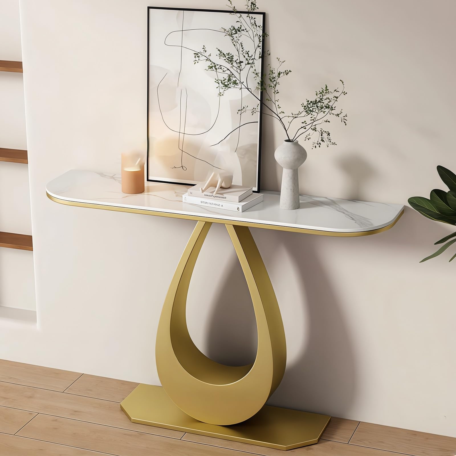 Mesa Consola Moderna, Tablero de Pizarra Negro, mesas pequeñas de mármol para recibidor, Mesa Auxiliar de Metal para sofá, Mesa Auxiliar para Espacios pequeños (120 cm/47,2")