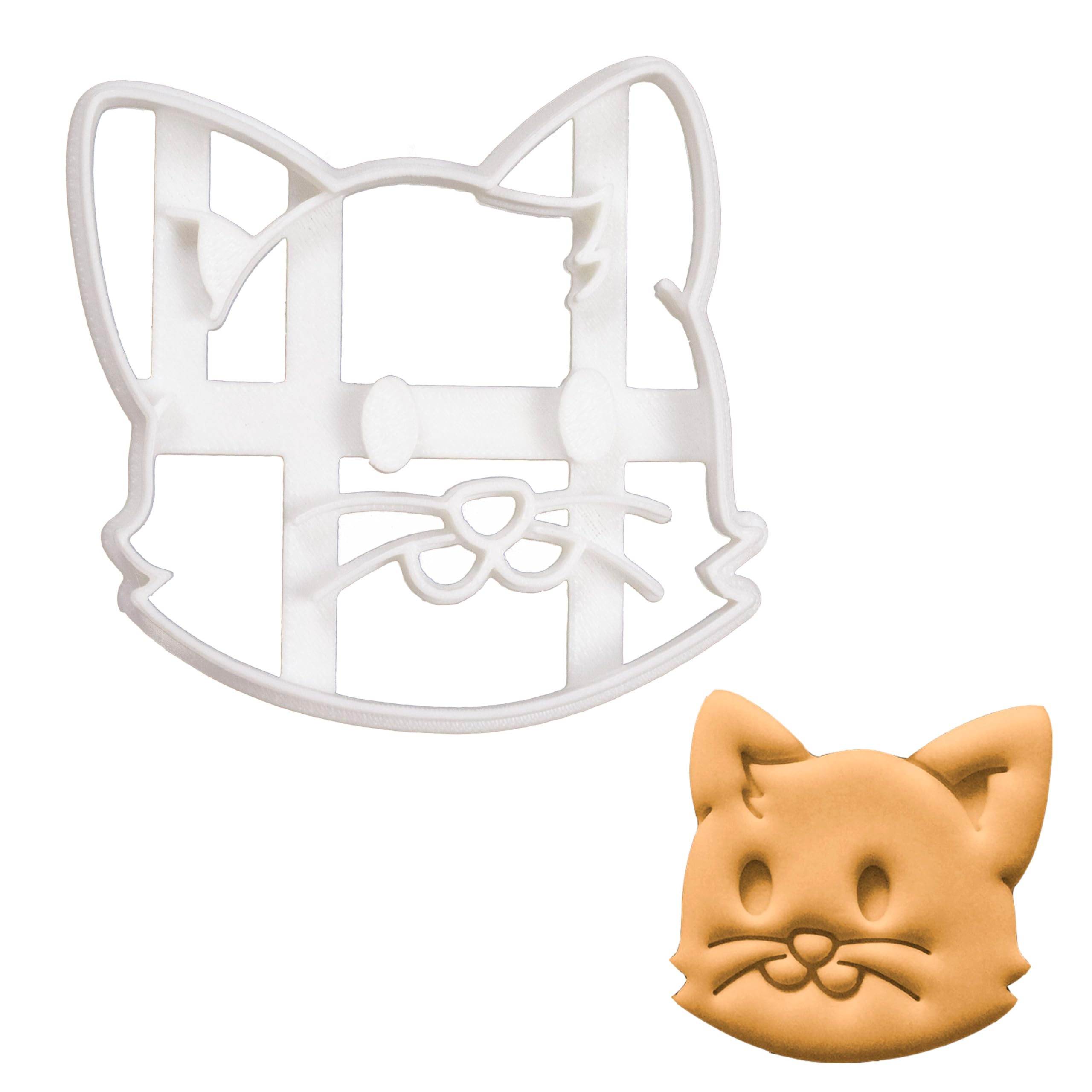 BAKERLOGY Cat Face Cookie Cutter - Detailed Biscuit Cutter Design for Baking and Crafts, Ideal on Fondant, Dough, Clay