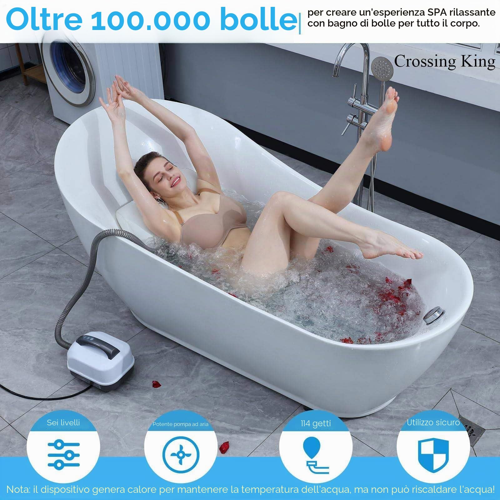 Tappetino da bagno per massaggi e surf, antiscivolo, per idroterapia, con 9 marce, cuscino gonfiabile e telecomando per massaggi a tutto il corpo