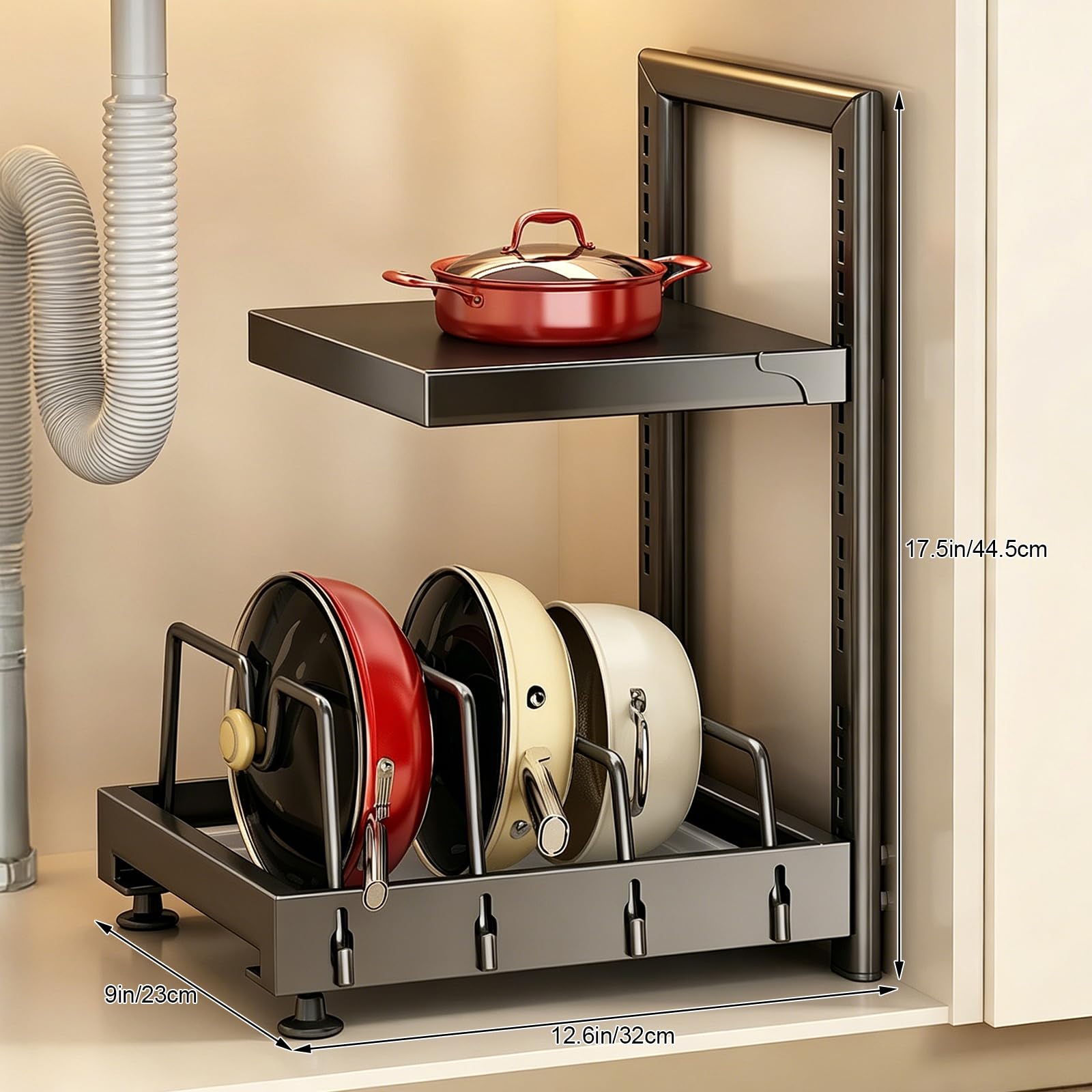 Organizador Bajo Lavabo Ajustable, Estante de Almacenamiento con Alta Capacidad de Carga y Diseño Resistente para Cocina y Baño White S