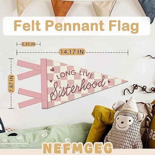 Miniatura 3 de Decoración de guardería para bebé, banderines de pared de larga vida de la hermandad, banderines de pared, a cuadros rosa y beige, decoración para