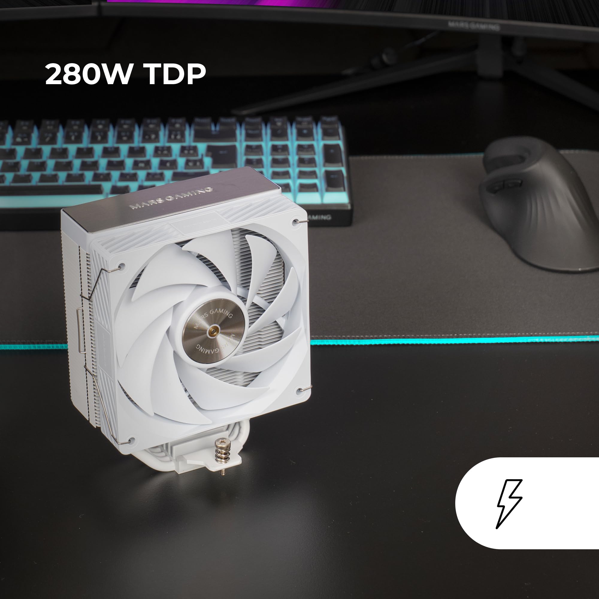 Mars Gaming MCPU-X5, Dissipatore CPU 280W TDP, 5x Heatpipes HCT Nuova Generazione, Ventola PWM SI Extreme-Silent 120mm, Nucleo in Rame Iperbilanciato, Compatibilità Universale Intel e AMD, Bianco
