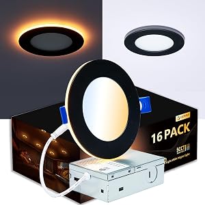 CycevSun Black 4 Inch LED Recessed Lights with Night Light, 16 Pack