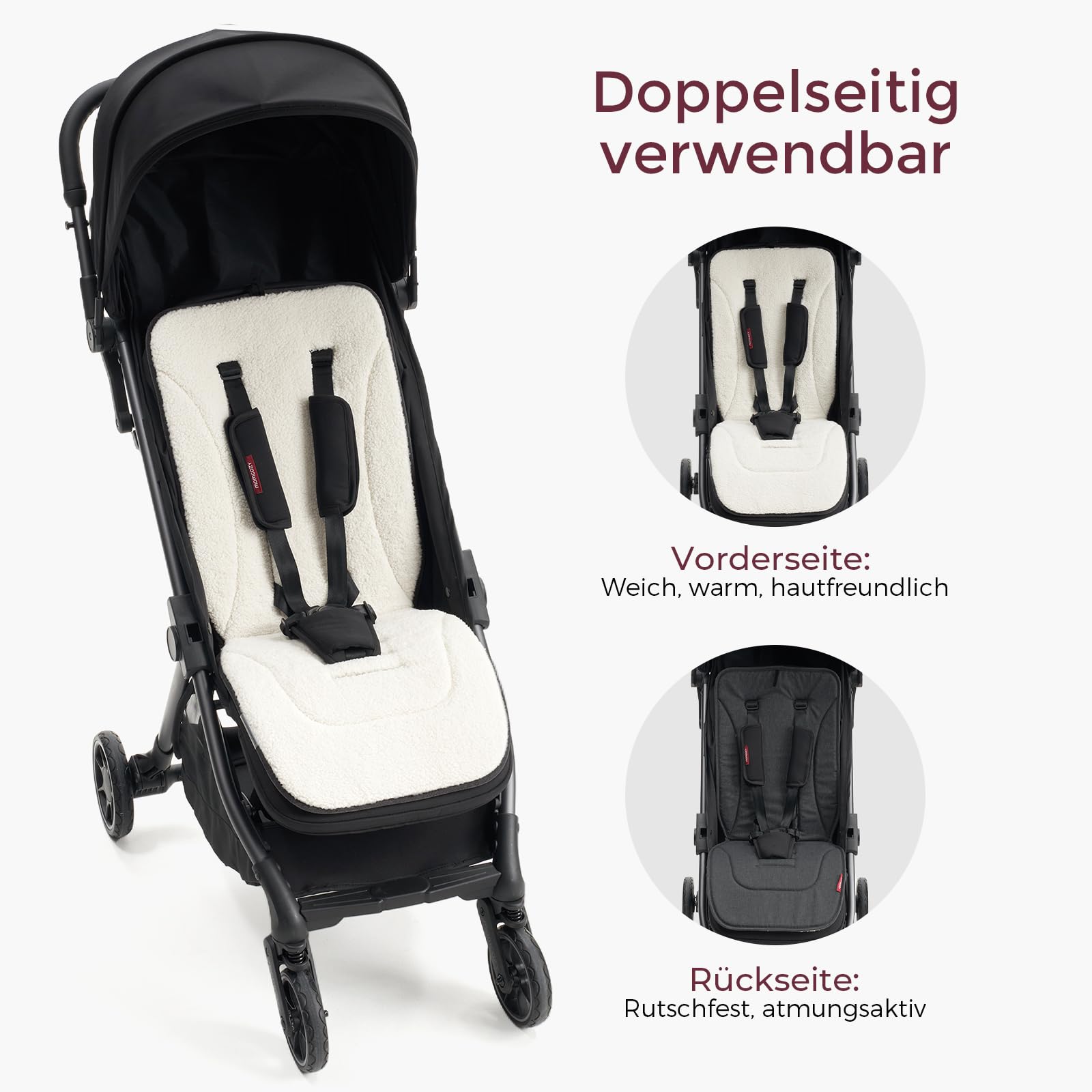 Momcozy Wendbares Sitzauflage Kinderwagen | Universelle, atmungsaktive Sitzauflage | Winterwarme kinderwagen zubehör | Kissenauflage für Wiege/Tragewagen | Plüsch für den Winter & weicher Stoff