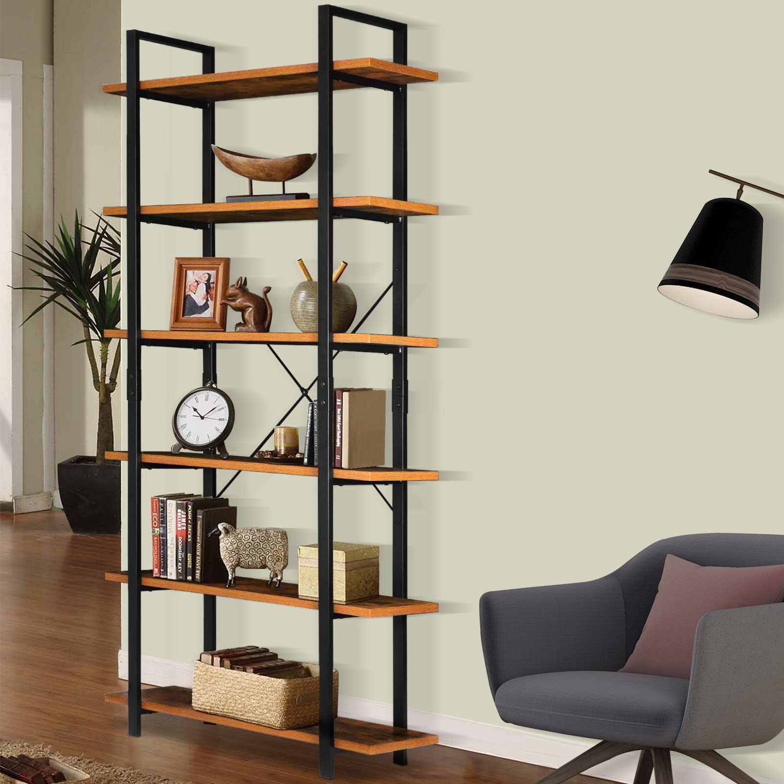 Buy 83Inch Large Vintage Bookshelf, 6 Tier Industrial Etagere